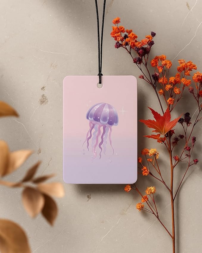 Purple Beach Car Air Freshener 4 Pcs Coconut Scented, Ocean Shell Turtle Starfish Jellyfish Car Accessories Mirror Decor for Women, Beachy Hanging Air Freshener for Cars Closet Drawer Books