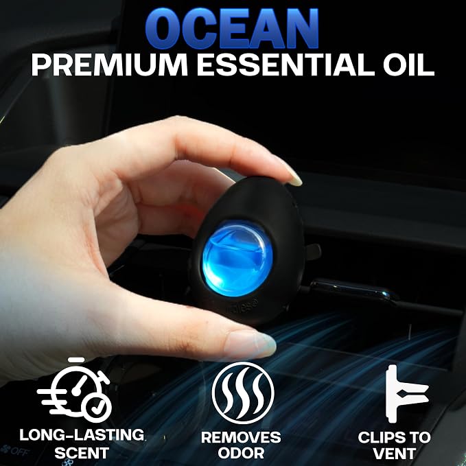 Car Air Freshener Vent Clip 3 Count (Pack of 2), Ocean Scent | Long-Lasting Car Odor Eliminator, Easy Clip-On, Up to 180 Days Freshness for Cars, Trucks, and SUVs, 4 mL Each