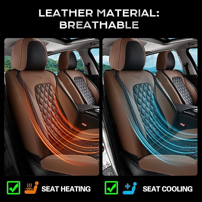 Coverado Car Seat Covers Front Seats, Premium Breathable Waterproof Faux Leather Full Set with Rear Protectors, Luxury Automotive Interior for Sedans SUVs Trucks – CoffeeBlack