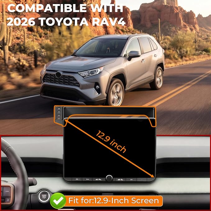 Car Phone Mount for 2026 Toyota RAV4, Smart Auto-Clamping for 12.9" Screen Only, 15W Wireless Fast Charging, Premium Aluminum Holder, Without Blocking Airflow