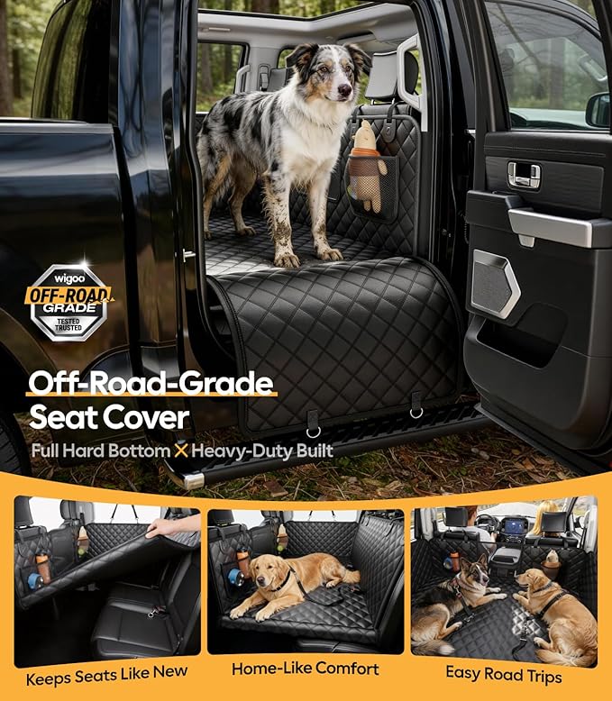 Dog Car Seat Cover for Back Seat, 450lbs Hardbottom Dog Hammock, Waterproof & Anti-Scratch Backseat Protector for 1-4 Large/Medium Dogs, Seat Extender for SUV Medium Truck, Size-L, Black