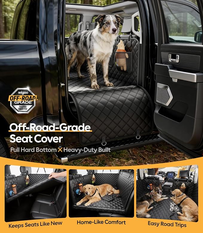 Dog Truck Seat Cover for Back Seat, 450lb Support Hard Bottom Hammock for 1–4 Large Dogs, Waterproof & Anti-Scratch Backseat Protector, Car Bed Extender for Truck & SUV, Size-XL, Black