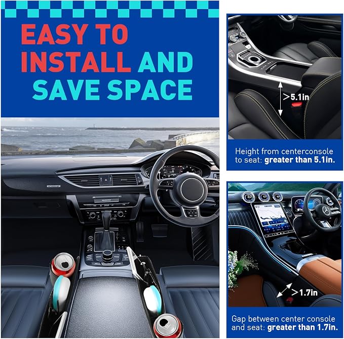 Universal PU Leather Car Seat Gap Filler Organizer with Cup Holder | Center Console Multi-Purpose Essentials Organizer with Phone, Keys, Card Storage Bag, Gifts for Car SUV Truck Owners