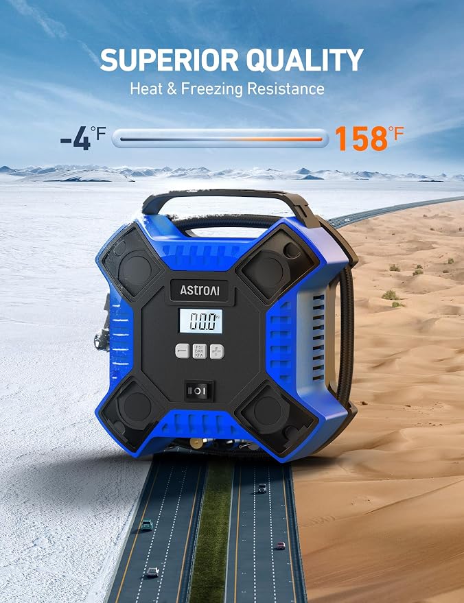 Tire Inflator Portable Air Compressor 160PSI, 12V DC (NO AC) 10Ft Cord with Integrated Metal Structure, LED Light Air Pump for Car Tires, Bicycles, Motorcycles and Other Inflatables(Blue)