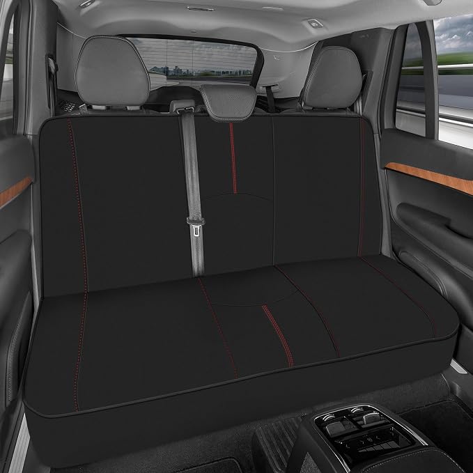 Neoprene Waterproof Seat Covers for Cars, Trucks, & SUV – Black & Red Automotive Interior Protectors - Rear Split Bench Protector for Kids Dogs & Pets – Forros para Asientos de Carro
