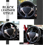 Sport Leather Steering Wheel Cover 14 1/2 inch to 15 inch Universal, Padded Soft Grip Breathable for Car Truck SUV Jeep, Anti Slip Odorless Black