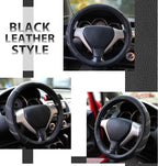 Leather Steering Wheel Cover 15 1/2 to 16 inch Universal Large Soft Grip Breathable for Car Truck SUV Jeep Anti Slip Black