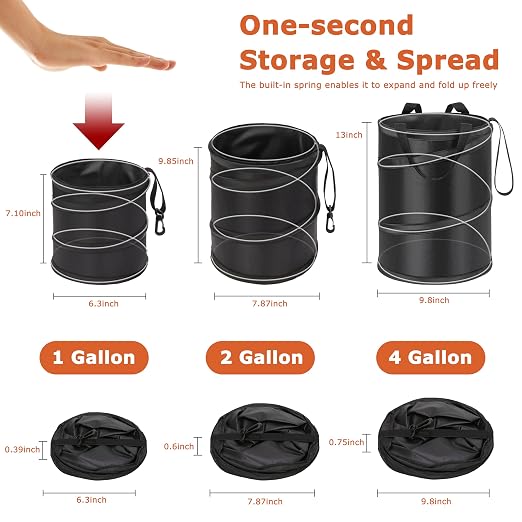 2 Gallons New Leakproof Car Trash Can, Compact Trash Can Pop-up Collapsible Hanging Car Trash Bin with Hook and Loop, Waterproof PEVA Liner Open-Top Garbage Can for Cars Home Office