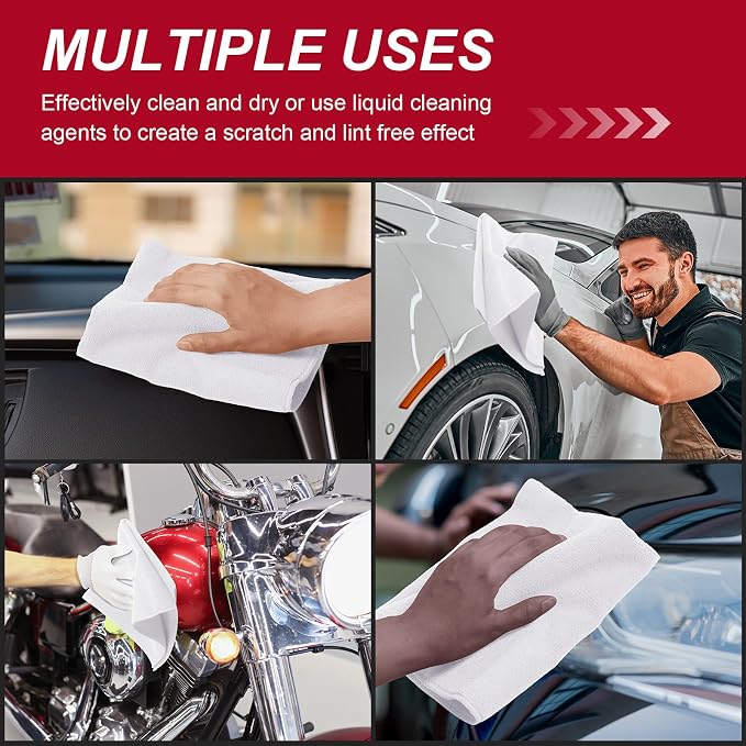 200 Pcs Microfiber Cleaning Cloth 16x16 Inch Microfiber Towels for Car Ultra Absorbent Cleaning Rags Reusable Lint Free Streak Free Detailing Towel for Car Washing Drying Dusting (White)