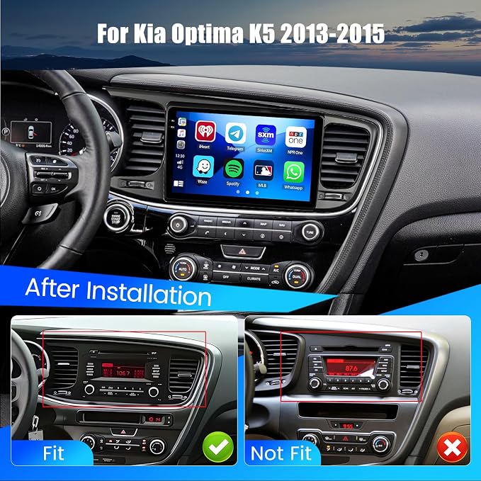 4+64G Android 15 Car Stereo for Kia Optima K5 2013-2015, 9” Touchscreen Radio with CarPlay, Android Auto, Bluetooth, GPS Navigation, WiFi, DSP, FM, RDS + AHD Backup Camera