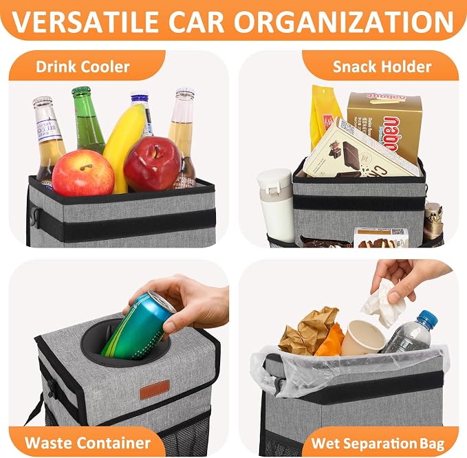 Car Trash Can Trash Bag Bin Hanging Waterproof Automotive Car Garbage Cans Leak Proof Vehicle Trash Can Grey