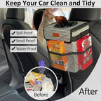 Car Trash Can for Car with Lid, Car Organizer Can Trash Bag Hanging Leak Proof Vehicle Trash Can (Stripe Print, 2 Gallons)