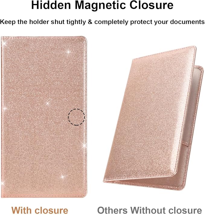 Car Registration and Insurance Holder, Car Accessories Vehicle Glove Box Car Organizer Men Women Wallet Case with Magnetic Shut for Cards, Essential Document, Driver License, Bling Rose Gold