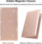 Car Registration and Insurance Holder, Car Accessories Vehicle Glove Box Car Organizer Men Women Wallet Case with Magnetic Shut for Cards, Essential Document, Driver License, Bling Rose Gold