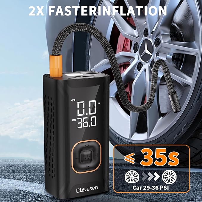 Tire Inflator Portable Air Compressor, 150PSI Portable Air Compressor with Accurate Pressure Gauge E-Bike Inflation Cordless Air Pump for Bike Pump Car Motorcycle Ball