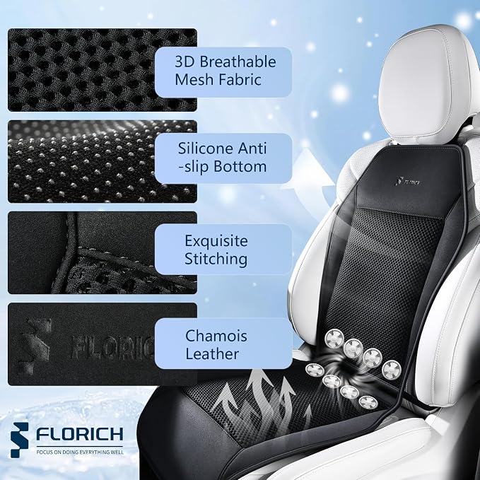 Cooling Car Seat Covers with Blowing & Suction, 12V-24V Cooling Ventilated Car Seat Cushion with 8 Turbo Fans 3-Speed Adjustable Universal Fit for Car SUV Truck Van for Summer Driving