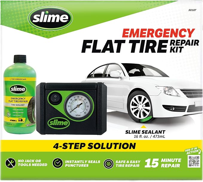 50107 Flat Tire Puncture Repair, Smart Spair, Emergency Kit For Car Tires, Includes Sealant And Tire Inflator Pump, Suitable For Cars And Other Highway Vehicles, 15 Min Fix
