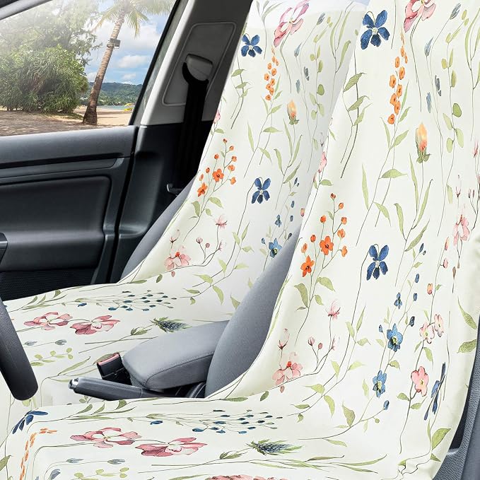 2 Pack Car Seat Towel Covers with Storage Bag 63 x 32 Inch Athletic Running Towel Seat Sweat Washable Non Slip Cover Gift for Car Outdoor Sport Activities (Wildflowers)
