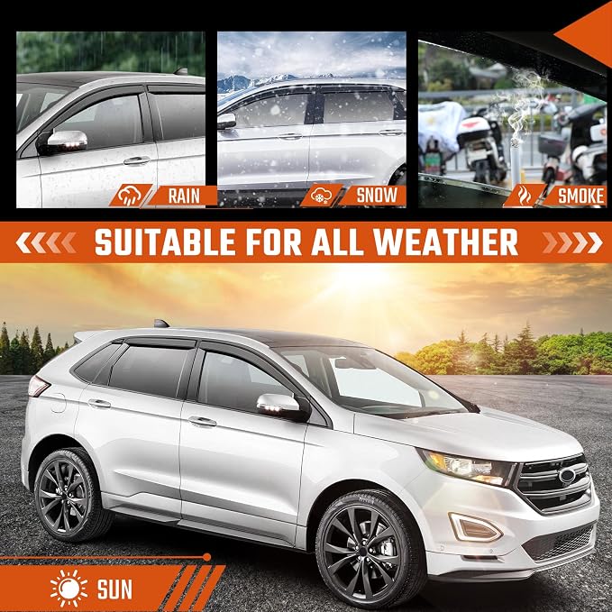 Rain Guards Fit for Ford Edge 2015 2016 2017 2018 2019 2020 2021 2022 2023 2024, Tape-on Durable Side Window Sun Wind Deflectors 2015-2024 Edge Window Rain Guard Black 6 PCS