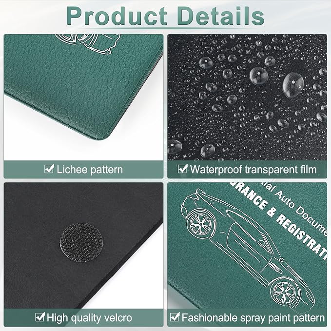 Car Registration and Insurance Card Holder, Vehicle Glove Box Car Organizer, Interior Car Accessories for Documents, Cards, License - 2 Pack