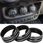 Audio Air Conditioning Button Cover Decoration Twist Switch Ring Trim for Jeep Wrangler JK JKU Patriot 2011-2018, Compass 11-16, Liberty 08-12, Dodge Challenger 08-14 Interior Accessories Black 3PCS