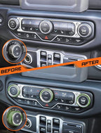 Climate Control Panel Knob Trim Kit & Light Control Switch Cover, Air Conditioner Knob Aluminum Alloy Ring for 2018-2024 Jeep Wrangler JL JLU & Gladiator JT, Interior Accessories, Green
