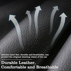 Car Leather Steering Wheel Cover - Panapi Material, Universal 14.5-15 Inch Leather Anti-Slip Breathable Auto Steering Wheel Covers for Men Women (Embroidery-Beige)