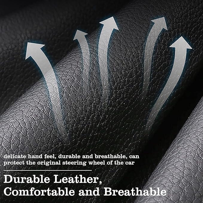 Car Leather Steering Wheel Cover - Panapi Material, Universal 14.5-15 Inch Leather Anti-Slip Breathable Auto Steering Wheel Covers for Men Women (Embroidery-White)