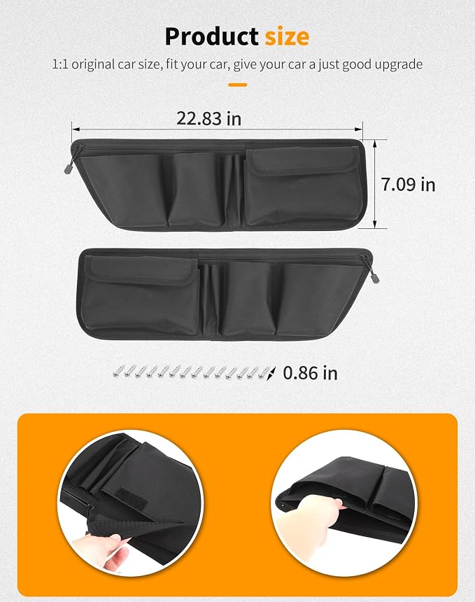 Front Door Storage Pockets Side Organizer Bag Door Net Pocket Replacement Compatible with Jeep Wrangler JK JKU 2011-2017, Interior Storage Expansion Accessories, 2PCs