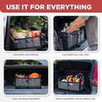 Trunk Organizer For Car, Suv, Truck | Premium Adjustable Multi Compartments Collapsible Car Trunk Organizer With Securing Straps & Non-Slip Bottom (Large Size, Grey)