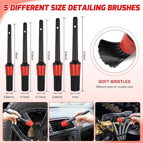15PCS Car Detailing Kit Auto Cleaning Tools Wash Set with Storage Carry Bag Beginners Easy to Use for Interior Exterior Car Care Clean Windshield Dashboard Seat Air Vents Wheels Tires, Red