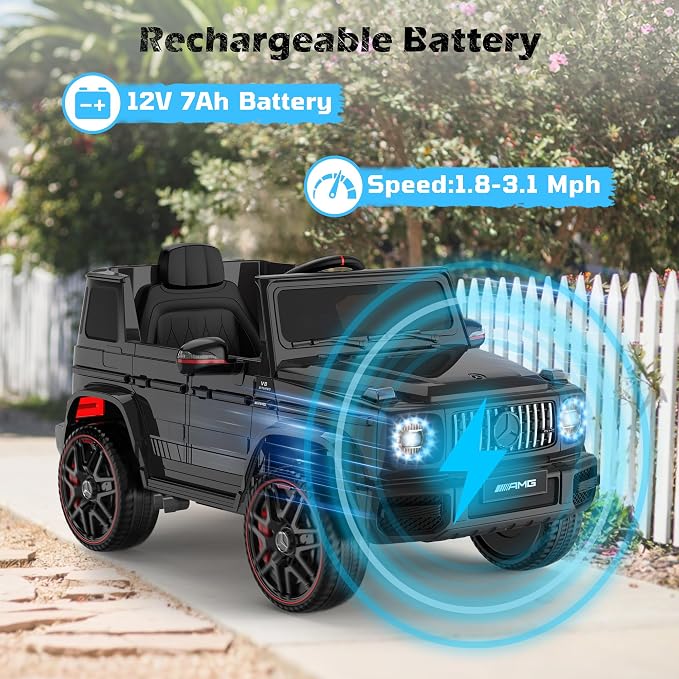 Licensed Mercedes-Benz G63 Car for Kids, 12V 7AH Ride on Car w/Parent Remote Control, LED Headlights, Music Player & Horn, Soft Start, Low Battery Prompt, Kids Electric Car (Dark Black)