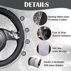 Diamond Black Leather Steering Wheel Cover, with Bling Crystal Rhinestones Universal Fit 14" 1/2-15" Crystal Glitter for Women Sparkle Girl Fit Suvs,Vans,Sedans,Cars,Trucks, White Diamond