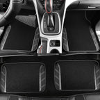 Leather Steering Wheel Cover and Waterproof Car Floor Mats,Microfiber Universal Car Combo Fit for 95% Sedan,SUV,Cars,14.5-15inch Sporty Anti-Slip Safety Comfortable Design(Carbon Fiber Black)