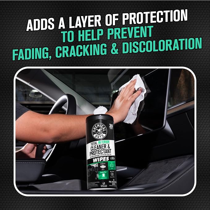 Total Interior New Car Smell Cleaner & Protectant Wipes – All-in-One Interior Cleaning Wipes for Dashboards, Vinyl, Leather, Fabric & Glass – Cleans & Protects, New Car Scent, 30 Ct