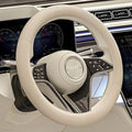 Car Steering Wheel Cover for Women, Soft Silicone Wavy Stripe Texture Auto Interior Accessories, Universal Fit 14 15 16 Inch Round & D-Shape Wheels, Cream Beige
