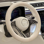 Car Steering Wheel Cover for Women, Soft Silicone Wavy Stripe Texture Auto Interior Accessories, Universal Fit 14 15 16 Inch Round & D-Shape Wheels, Cream Beige
