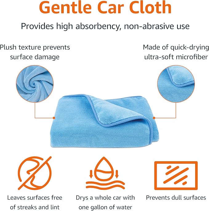 Super Absorbent Microfiber Car Drying Towel, Scratch-Free, Streak-Free, Lint-Free, 36"L x 25"W, Blue