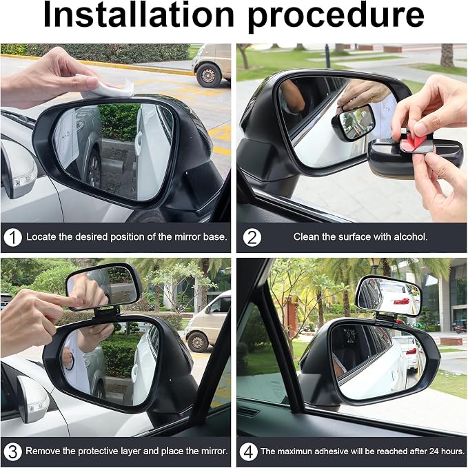 Blind Spot Mirror, Adjustable Mounted Blindspot Mirror HD Glass Wide Angle View, Side Rearview Mirror Universal, Black