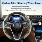 2Pc Carbon Fiber Steering Wheel Cover Universal Fit 99% Cars | Non-slip soft grip, easy to wipe clean, quick to install, perfect for daily commutes and road trips, Beige