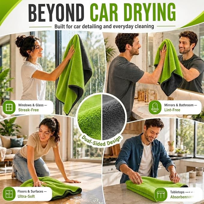 Car Drying Towel, Extra Large 48 x 24 Inch, 1400 GSM, Dual-Color | Twisted Loop Microfiber Towel for Cars - Absorbent Car Dry Towel and Car Wash Towel for Streak-Free, Paint-Safe Car Detailing