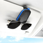 Sunglasses Holder for Car, Leather Magnetic Buckle Sun Visor Sunglass Clip, Ticket Card Storage Glasses Clip, Car Interior Accessories for Men and Women（Black-Blue）