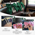 2PCS Satin Bow Pearl Car Seat Headrest Hooks – Car Bag Holder & Vehicle Hanger for Purses – Cute Coquette Aesthetic Interior Decoration – Cute Auto Organizer Accessories Universal (Galactic Green)