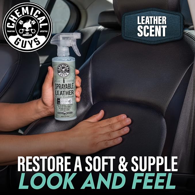 SPI_103_1602 Sprayable Leather Cleaner and Conditioner in One for Car Interiors, Apparel, and More (Works on Natural, Synthetic, Pleather, and More) Leather Scent, (2 Pack) 16 fl oz