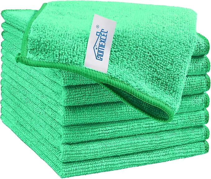 Green Microfiber Cleaning Cloth, 8 Pack Cleaning Towels for Kitchen, Lint Free, Scratch-Free, Highly Absorbent, and Reusable Cleaning Rags for House, Window and Glass, Cars, 11.5 X11.5 inch