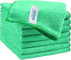 Green Microfiber Cleaning Cloth, 8 Pack Cleaning Towels for Kitchen, Lint Free, Scratch-Free, Highly Absorbent, and Reusable Cleaning Rags for House, Window and Glass, Cars, 11.5 X11.5 inch