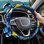 Blue Starry Gothic Steering Wheel Cover, Polyester Non-Slip Car Wheel Grip, Universal 15 Inch Auto Accessory