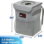 Waterproof Car Trash Can with Lid and Pockets, 2.5 Gal, Gray | Leakproof, Collapsible Multipurpose Car Bin with 3 Side Storage Pockets, Adjustable Straps