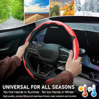 3 Piece Carbon Fiber Steering Wheel Cover, Car Steering Wheel Cover for Men/Women, Anti-Slip, Comfortable Grip, Durable, Universal for 99% Car Interior Accessories (Red)