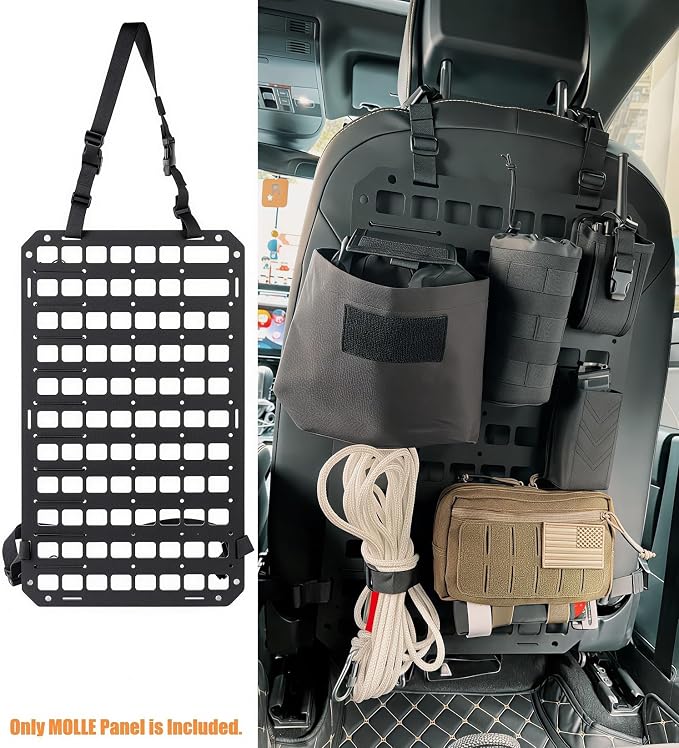 Rigid MOLLE Panel for Car Seat Back Organizer Vehicle EDC Tactical Gear Holder Pouch Holster Mount Rack Modular Storage Plate Auto Interior Accessories for Truck Pickup SUV Van